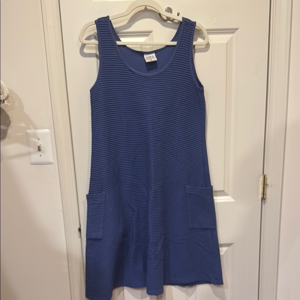 Blue Sleeveless Ribbed Dress, size XS
